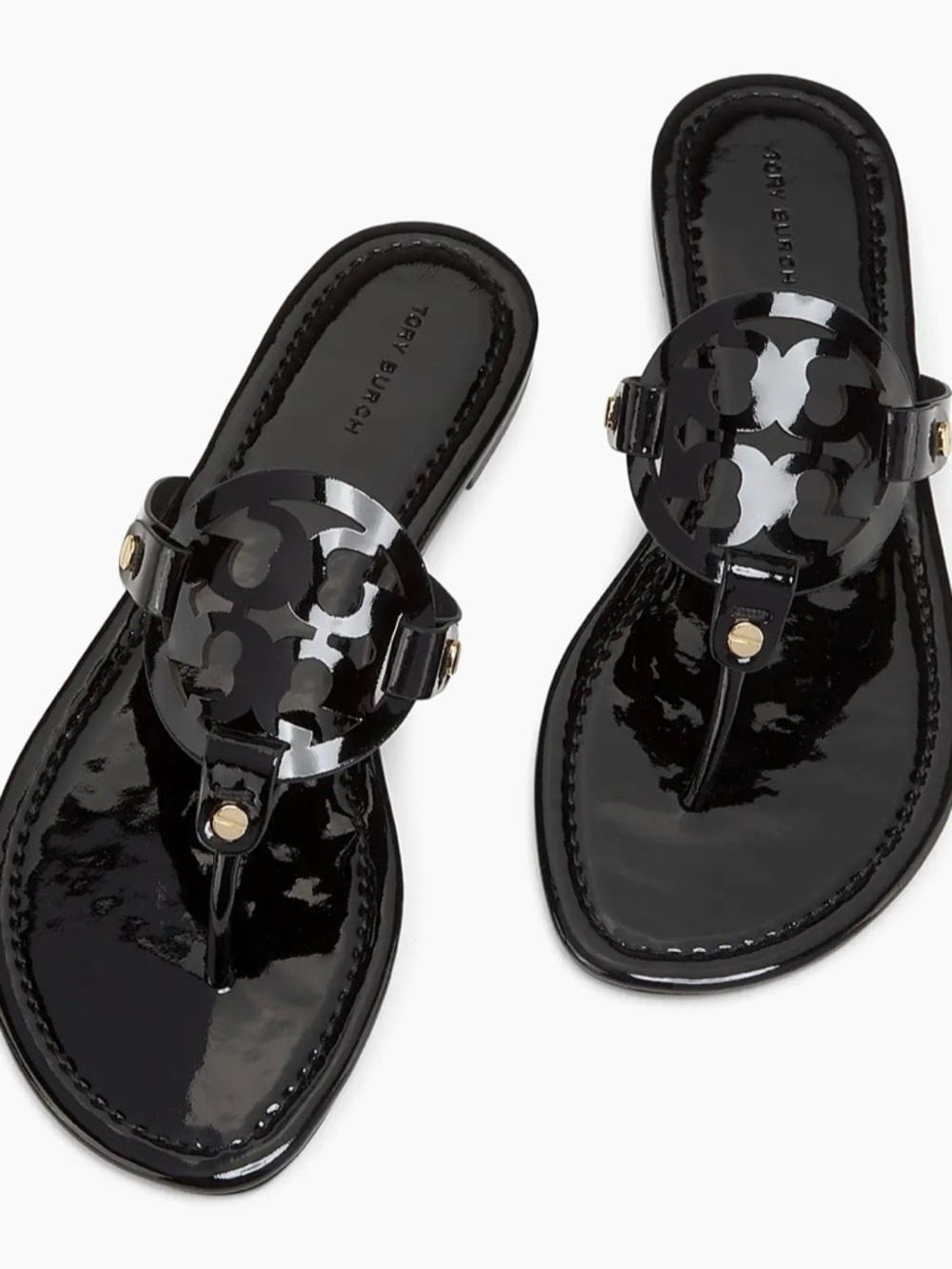 Tory Burch Black Patent Logo Thong Sandals